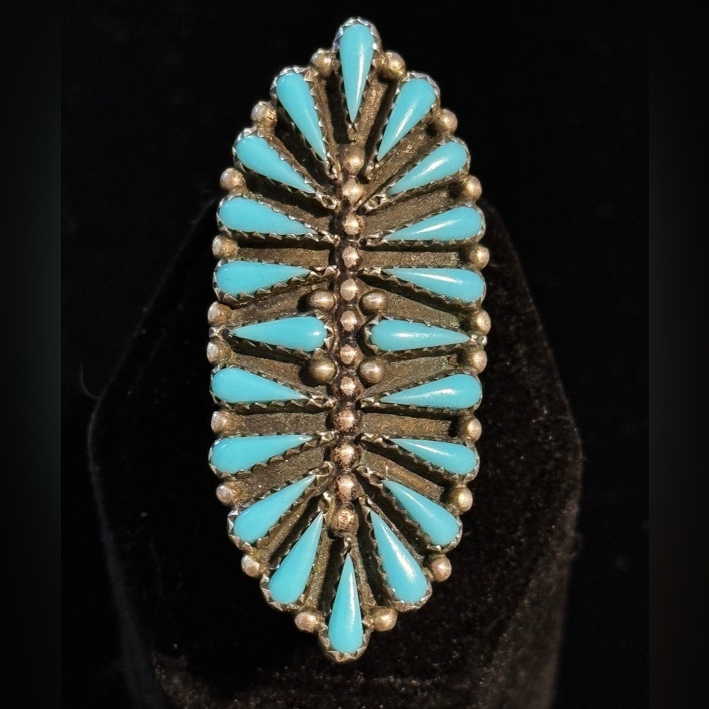 Vintage Native American Turquoise Sterling Silver Ring Size 6 (6) - Picture 2 of 5